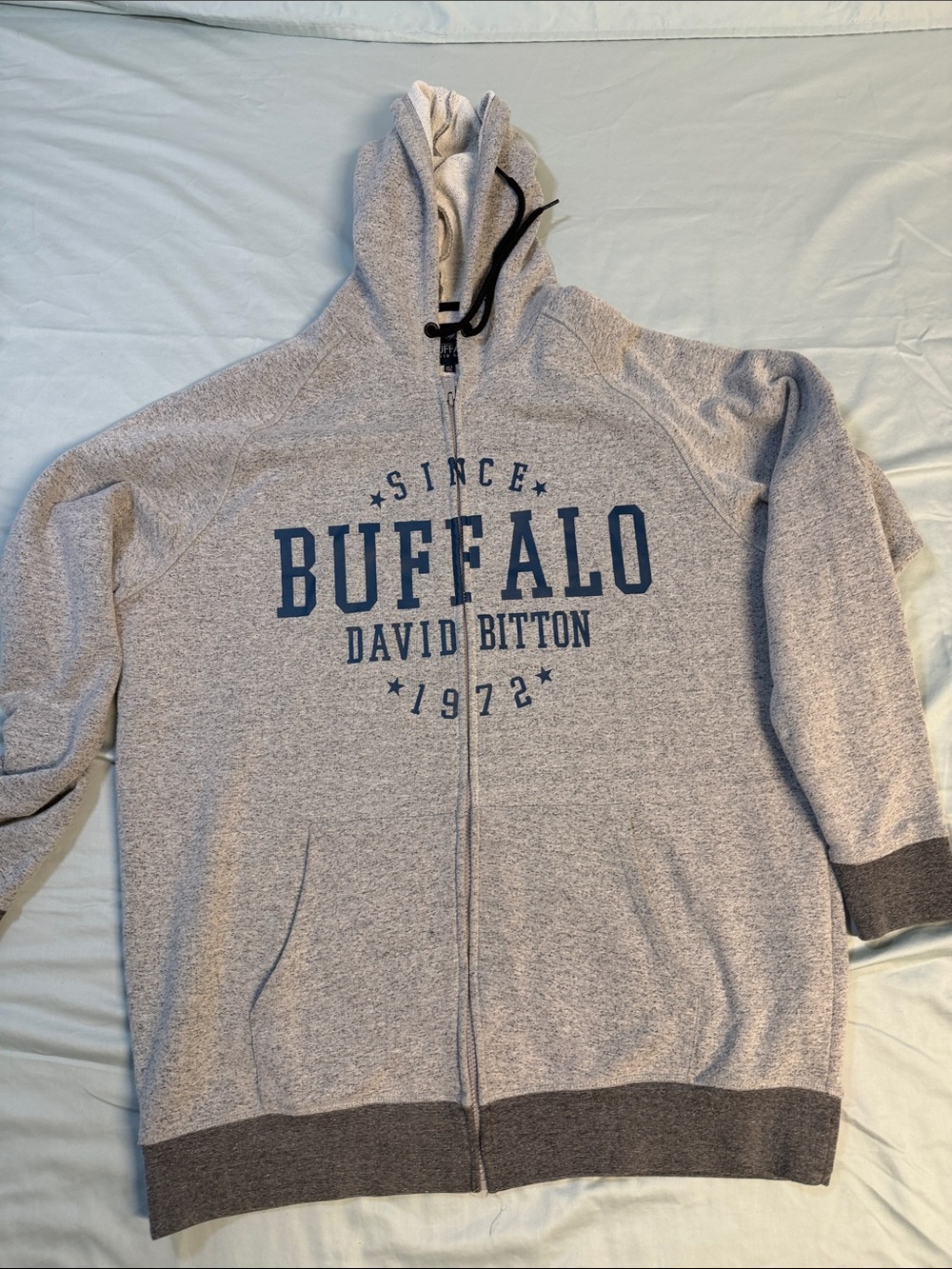 Buffalo David Bitton Light Gray Zip-Up Hoodie with Navy Logo